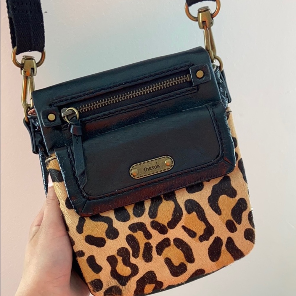 The Sak leopard textured purse + long strap